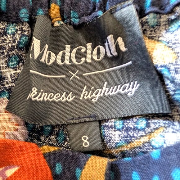 Modcloth x Princess Highway Womens Sz 8 Blue Floral Berry Buttons Pockets Skirt - Picture 8 of 10